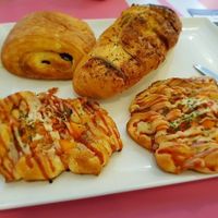 Yummy! 
Chocolate croissant, garlic bread, ham & cheese bread.
(might not be the actual names..) at Haemil Bakery in Seoul