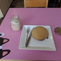 Toffee nut latte, mocha bun, and free cookie :) at Haemil Bakery in Seoul