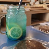 Blue lemon ade & chocolate cookie at Haemil Bakery in Seoul