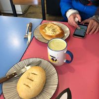 mushroom bread and onion & cheese bread at Haemil Bakery in Seoul