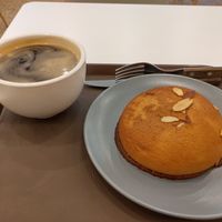 Mocha bun and hot americano at Haemil Bakery in Seoul