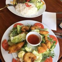 shrimp salad at Loving Hut in Prague