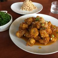 Orange "chicken" with steamed kale at Kale & Quinoa  in Studio City