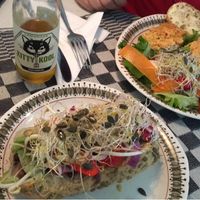 Vegan sandwich and vegetarian lasagne at Kafe Nystuga in Arvika