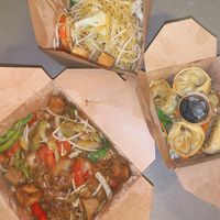 Spicy mint noodles, Chow Mein, & Veggie Dumplings   at TVJ Kitchen - West LA in Los Angeles