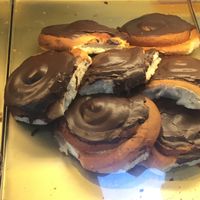 Huge chocolate iced rolls that are vegan! at Bjornsbakari in Reykjavik