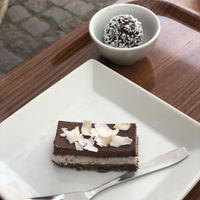 Raw bounty cake and chocolate ball at Ecocafeet in Ostersund