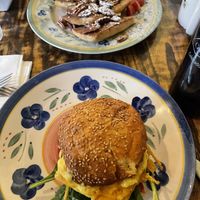 Just egg breakfast sandwich. Cinnamon pecan French toast!!  at The Green Fork & Local Roots Market in North Wales