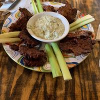 Seitan wings with vegan ranch there were so many this is a great value!!  at The Green Fork & Local Roots Market in North Wales