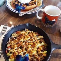 Quinoa breakfast skillet + Vegan waffles at The Green Fork & Local Roots Market in North Wales