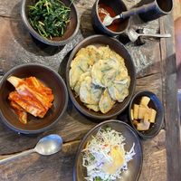Korean Pancake and Bibimbap Sidedishes  at Dasoni in Jeju