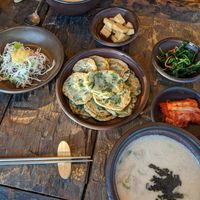 Soup and pancakes at Dasoni in Jeju