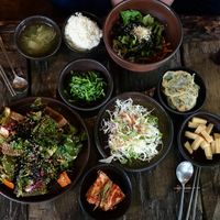 Two dishes and lots of kimchi!  at Dasoni in Jeju