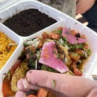 Mushrooms tacos with black beans and rice  at Cafe Corazon - Kinnickinnick in Milwaukee