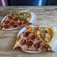 peperoni, buffalo and artichoke slices at Screamer's Pizzeria - Greenpoint in Brooklyn