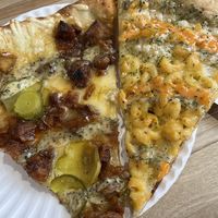 Chicken & pickle + Mac N Cheese pizza  at Screamer's Pizzeria - Greenpoint in Brooklyn
