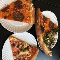 Pepperoni, Chorizo, and Fancy Kale slices at Screamer's Pizzeria - Greenpoint in Brooklyn