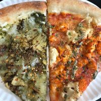 Artichoke (left) and buffalo pizzas at Screamer's Pizzeria - Greenpoint in Brooklyn