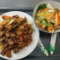 Sukiyaki noodle soup and some mixed buffet foods at Blossoming Lotus in Haymarket