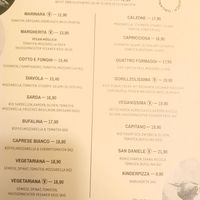 Menu at Vero Bio-Pizzeria in Vienna