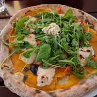 pizza with squash instead of tomato! at Vero Bio-Pizzeria in Vienna