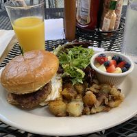Ultimate Vegan Sandwich with salad Potatoes and fruit. at Iron Gate Cafe in Albany