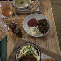 From top: leek & potato soup, wild garlic fritters, butterfly pea dal + celeriac stuffed naan  at The Crown in Hastings
