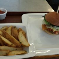 Tofu Chili Burger and regular fries at Huggers - 허거스 in Seoul