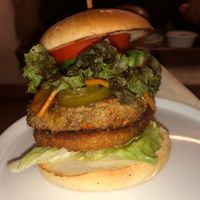 The jalapeño pepper cheese burger (The hash brown is underneath the burger) at Huggers - 허거스 in Seoul