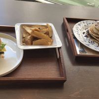 Tofu chili burger, fries, and pancakes at Huggers - 허거스 in Seoul