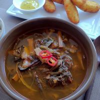 Yukgaejang, Korean spicy soup  at Vegenarang in Busan