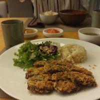 - 'Pork' cutlet with rice
- Jjigae
- Korean sides at Vegenarang in Busan