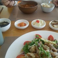 - 'Hangover' soup
- 'Chicken' 
- Korean sides at Vegenarang in Busan