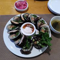 Mushroom rolls at Vegenarang in Busan