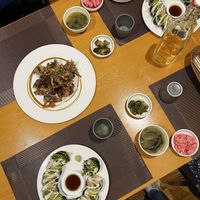 Avocado rolls and fried oyster mushrooms   at Vegenarang in Busan