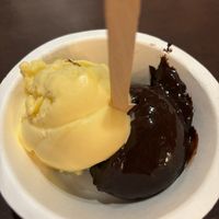 Vegan dark chocolate (WOW) and mandarin sorbetto.  at Gelato Lab in Siem Reap