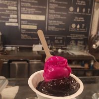 Large cup size - 2 chocolate balls + 1 dragon fruit ball at Gelato Lab in Siem Reap