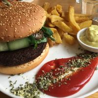 Vegan Burger and fries  at Meatless District - Da Costabuurt in Amsterdam