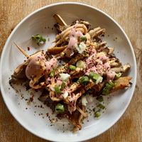 Spicy oyster mushroom skewers  at Meatless District - Da Costabuurt in Amsterdam