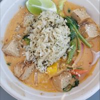 Seasonal coconut curry at Sticky Fingers Diner in Washington