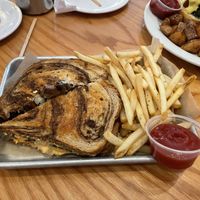 Reuben on marble rye with french fries  at Sticky Fingers Diner in Washington