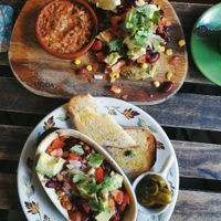Top: Zucchini Fritters. Bottom: Mexican baked beans at Grace in Fitzroy