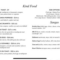 Menu  at Grace in Fitzroy