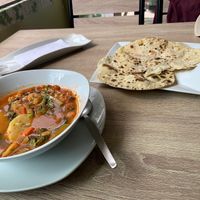 Vegetable soup and chapatis   at Sattva by Govinda in Aguas Calientes