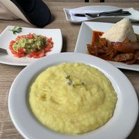 Customised dish. Potato purée and lomo saltado.   at Sattva by Govinda in Aguas Calientes
