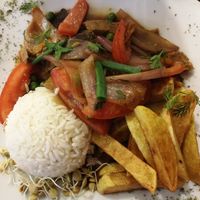 Lomo salteado con arroz at Sattva by Govinda in Aguas Calientes
