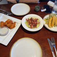 Buffalo drummies, bbq ribs, and tempura veggies   at Bayberry Vegan Cafe in Woburn