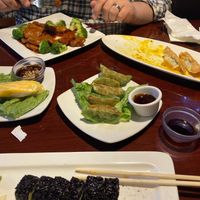  the black sushi roll, the fresh mango summer rolls, pan fried vegetable dumplings, crispy watercress and soy cheese wontons, and general tso’s soy protein! #Veganuary at Bayberry Vegan Cafe in Woburn