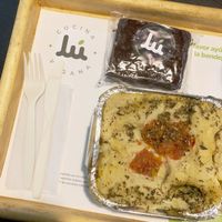 Champignon Lasagne and brownie  at Lu Cocina Vegana in Bogota
