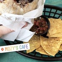 veggie burrito (with no cheese) comes with side of chips at Mozy's Cafe in Encinitas